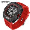 Sanda Men's Barrel-Shaped Quartz Watch - Skeleton Design, Calendar, Waterproof, Luminous
