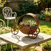 Decorative Bike Flower Pot with Aged-Look Finish, Wheel Base, Open Basket, and Iron Metal Frame for Garden Plant Displays