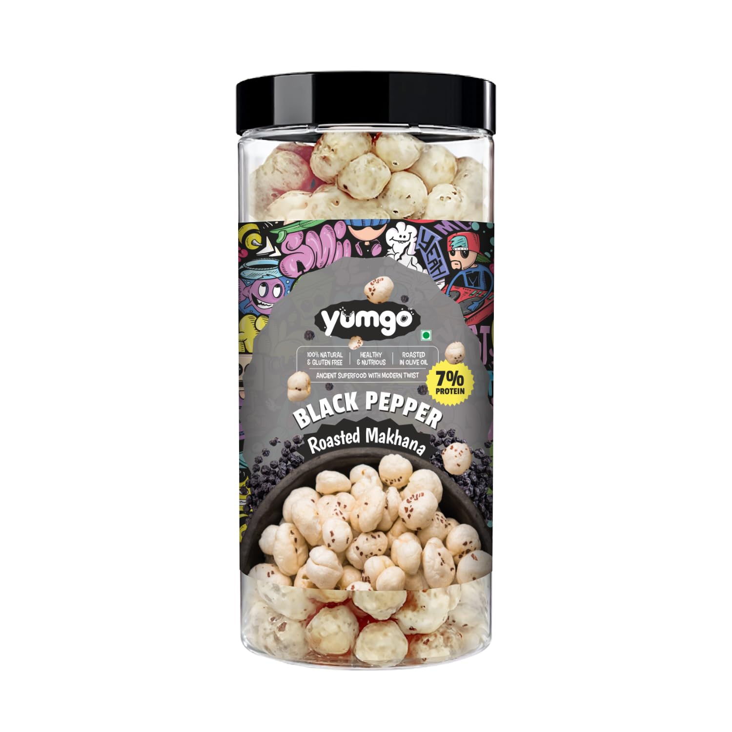 

Yumgo Black Pepper Roasted Makhana | Crunchy Foxnuts, Lotus Seeds | Healthy & Guilt-Free Snack |Cholesterol Free | Gluten Free Rich In Protein &