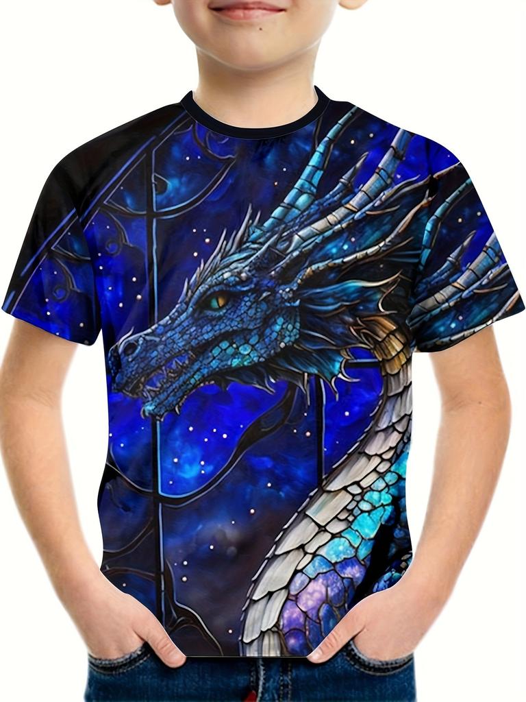 Children's Clothing T-Shirts for Boys Short Sleeve Child T-Shirt Stylish 3D Dragon Graphi Print Casual Girls Summer Clothes Tops