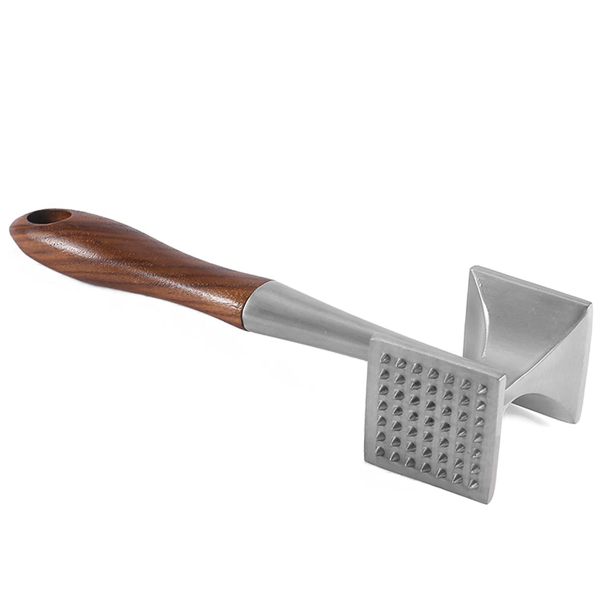 

Молоток для разрыхления мяса с деревянной ручкой, двухсторонний молоток-измельчитель для мяса, отбивная, размягчающая и сглаживающая говяжья вырезка серебряный