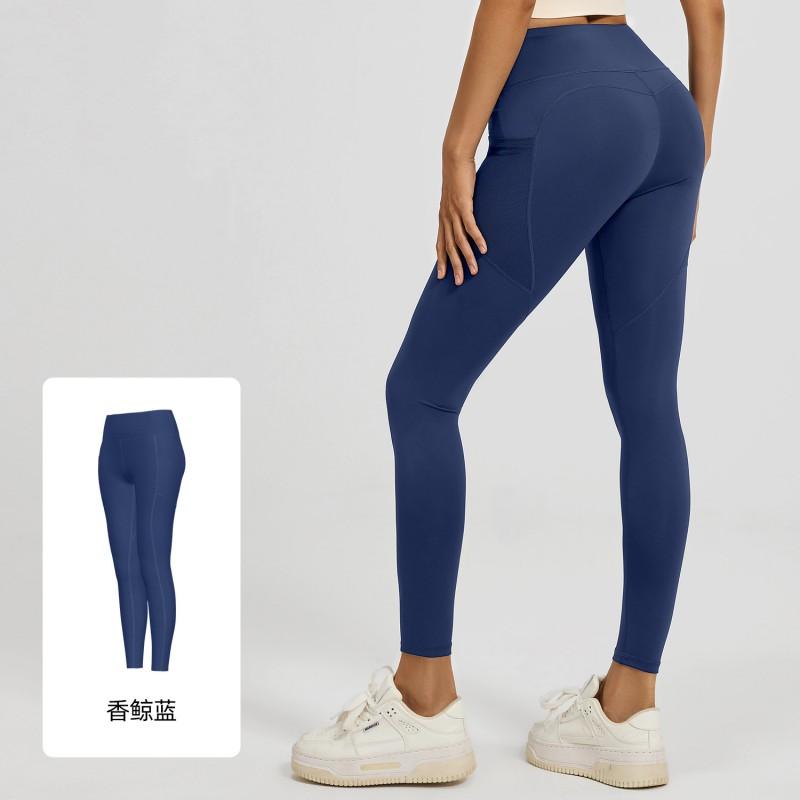 Womens High-Waisted Yoga Leggings With Side Mesh Pockets Stretchy Workout Pants Running Fitness