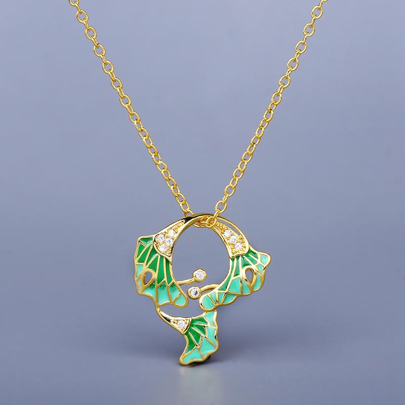 Creative Handmade Epoxy Green Leaf Pendant Necklace 925  Ladies Party Birthday Jewelry Gift