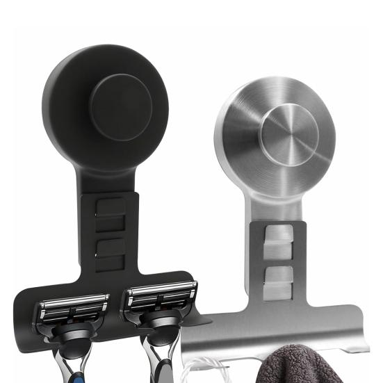 2Pcs Suction Cup Shaver Holder Removable Shaver And Razor Organizer Wall Mounted Stainless Steel Reusable Suction Hook for Shower Bathroom Towels