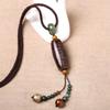 GEMCHIC Women's Vintage Ethnic Style Long Sweater Necklace with Handmade Braided Rope, Dzi Bead and Agate Pendant Bohemian Jewelry