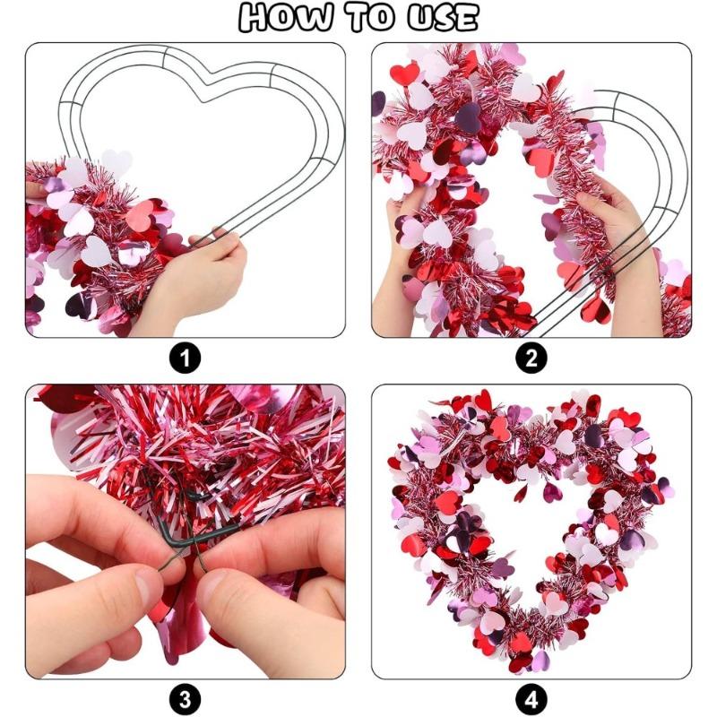 6 Pack 30 Cm Valentine Christmas Heart Metal Wreath Wall Hanging Outdoor Floral Wire Heart-Shaped Wire Wreath Frame for Crafts