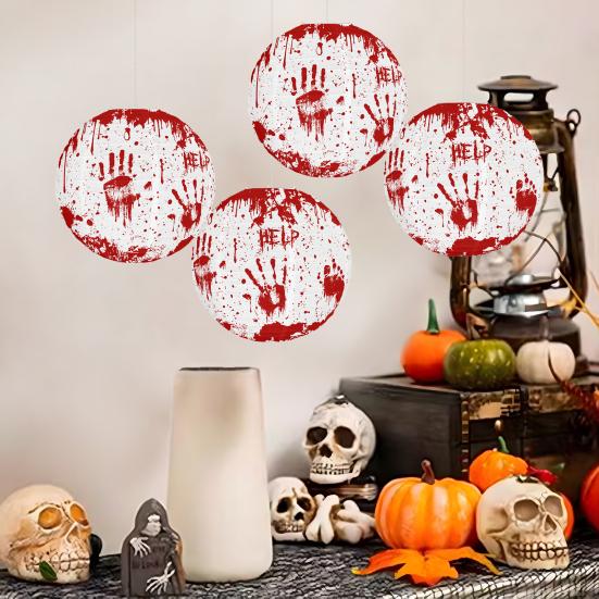 Halloween Blood Handprint Paper Lantern Spooky Hanging Round Lantern for Parties Haunted Houses Home Decoration