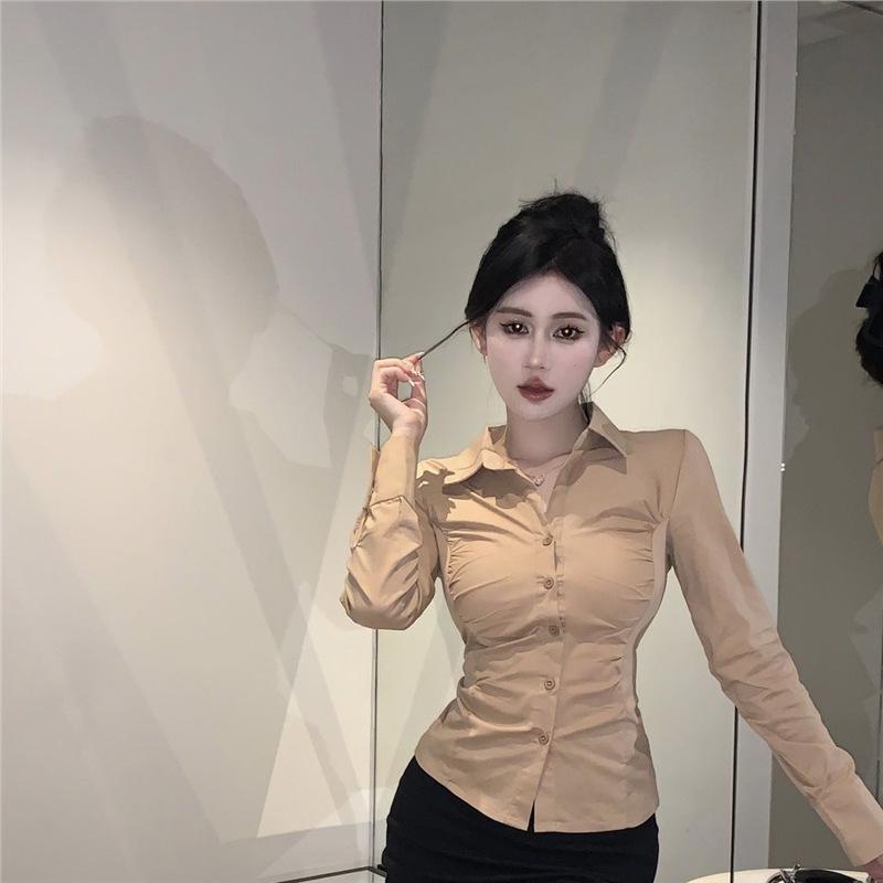 

Шикарная белая рубашка с длинным рукавом, подчеркивающая талию: Приталенный профессиональный стиль для весны и осени XL