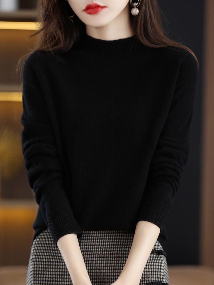 Autumn and Winter Women's Half-high Neck Knitted Sweater Loose Thin Bottoming Shirt