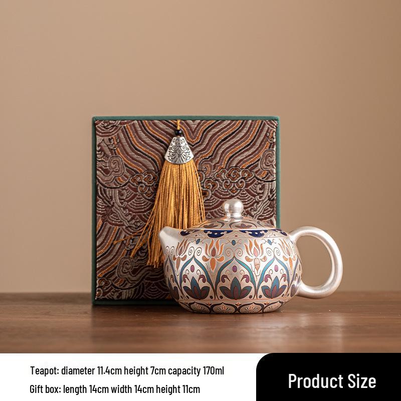 Chinese Silver-Plated Tea Set: Teapot & Cups Gift for Elders, Friends, Housewarming, or Birthday Souvenir.