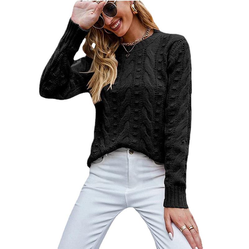 2026 Autumn Winter Women's Long Sleeve Cable Knit Pullover Sweater