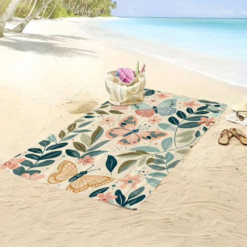 Butterfly Floral Nature Botanical Beach Towel, Soft Microfiber Unisex Oversized for Swimming Travel