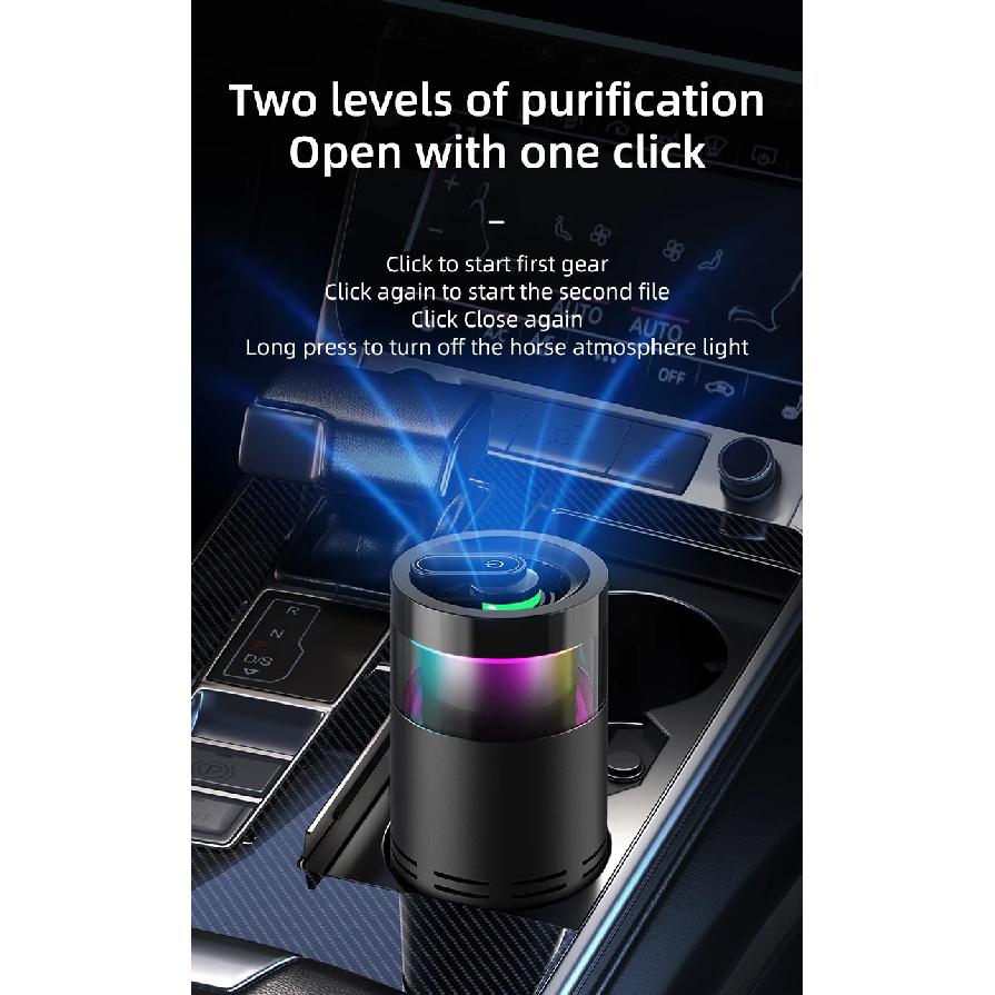 Portable Car Air Purifier Negative Ion & HEPA Filter Low Noise DeodorizerDust Smoke Removal Compact Design for Car Home Use