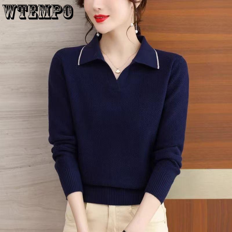 Women's Knitted Sweater Spring/Autumn/Winter Loose Flip Collar Western Style Knitted Sweater Top Mom