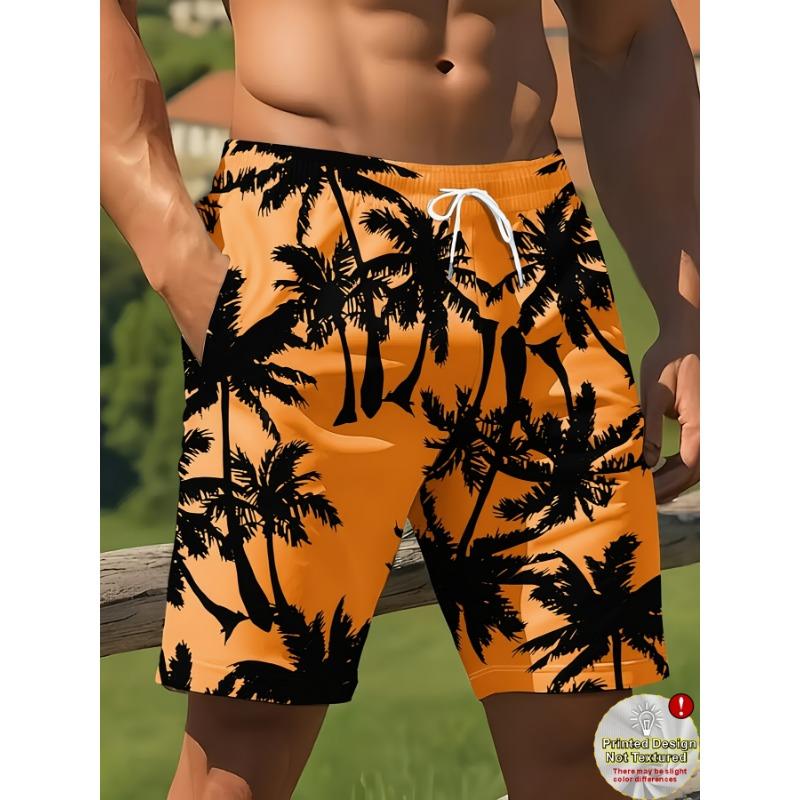 Men's Shorts Black and White Coconut Tree Print Suitable for Vacation