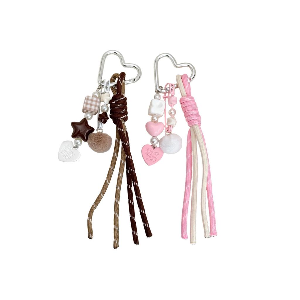 Pingente Chaveiro Coração Estilo Miu - Pingente Versátil Personalizado de Corda Trançada para Mala