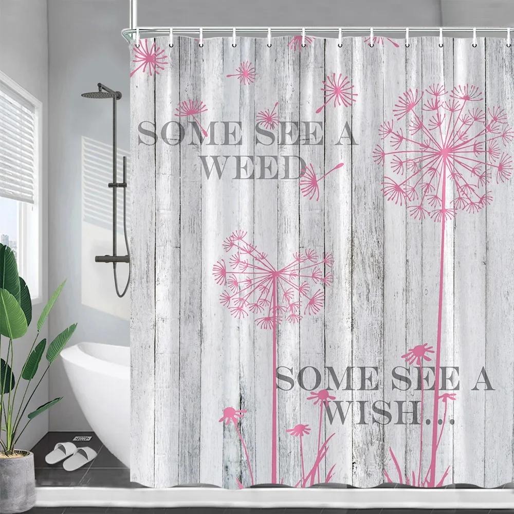 

Black Dandelion Shower Curtains Rustic Farm Grey Wood Board Plant Floral Bath Curtain Polyester Fabric Bathroom Decor With Hooks W60H190(CM)-1 Pcs