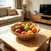 Handwoven Scalloped Edge Woven Basket Shallow Fruit Snack Bowl for Tabletop Organizer Home Decor Living Room Kitchen Storage