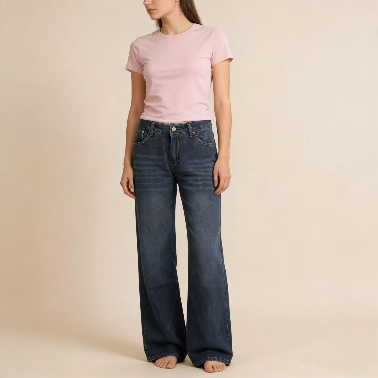 Retro Low Waist Wide Leg Jeans - Plus Size Women s Streetwear S