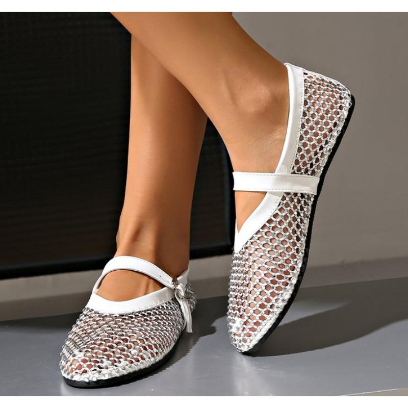 

Модные сетчатые дышащие стразы модные универсальные женские новые иностранные туфли-туфли на плоской мягкой подошве с поясом Мэри Джейн женские туфли 43