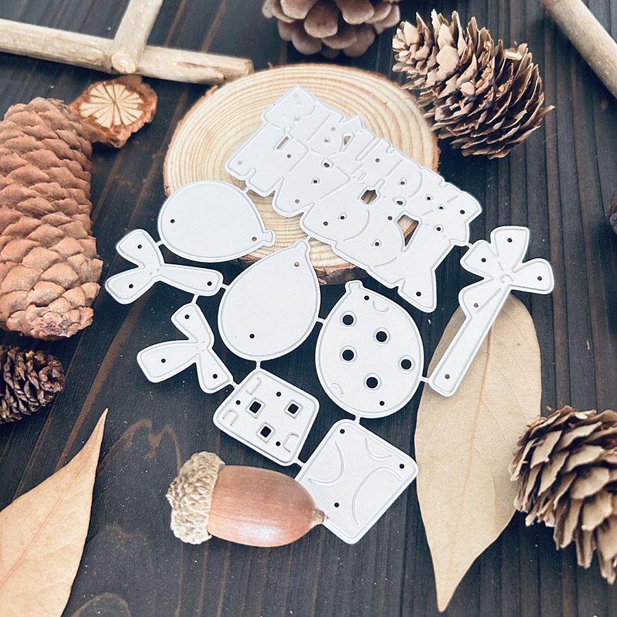 Balloons and Happy Birthday Metal Cutting Dies Stencils for Scrapbooking Card Making Decorative Embossing Paper Cards Dies