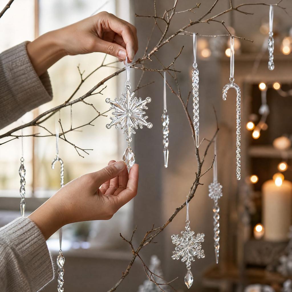 20 Pack Snowflake Christmas Ornaments with Icicle Pendants for Holiday Tree Hanging Decor