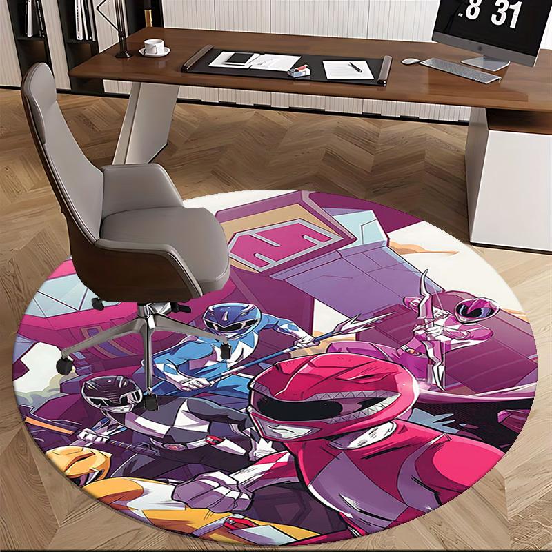 1pc Power Rangers Anime Design Round Carpet - Office Chair Mat, Non-Slip Rug for Home Decor, Living Room