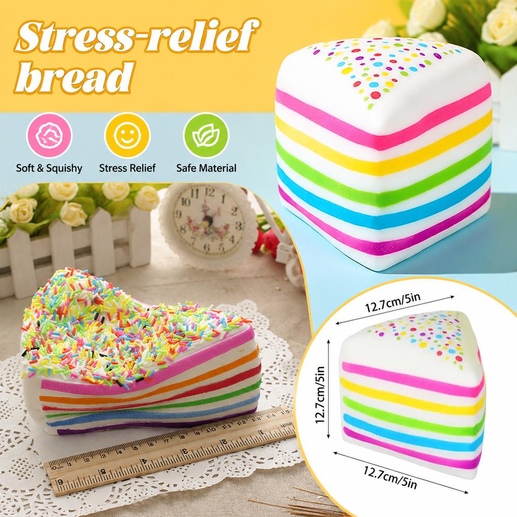 Rainbow Cake Squishy Toy Slow Rebound Stress Relief Sensory Fidget for Kids and Adults Birthday Gift