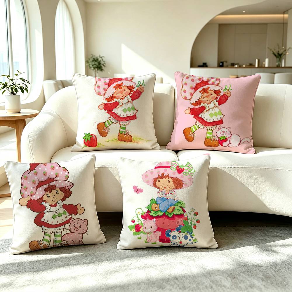 S-Strawberry Shortcake Kids Character Pillow Case Square Double-Sided Sofa Cushion Cover Bedroom Bedside Pillow
