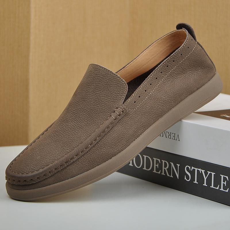 Men's Retro Hand-rubbed Crazy Horse Leather Slip-on Loafers - Casual, Comfortable, Soft & Elastic.