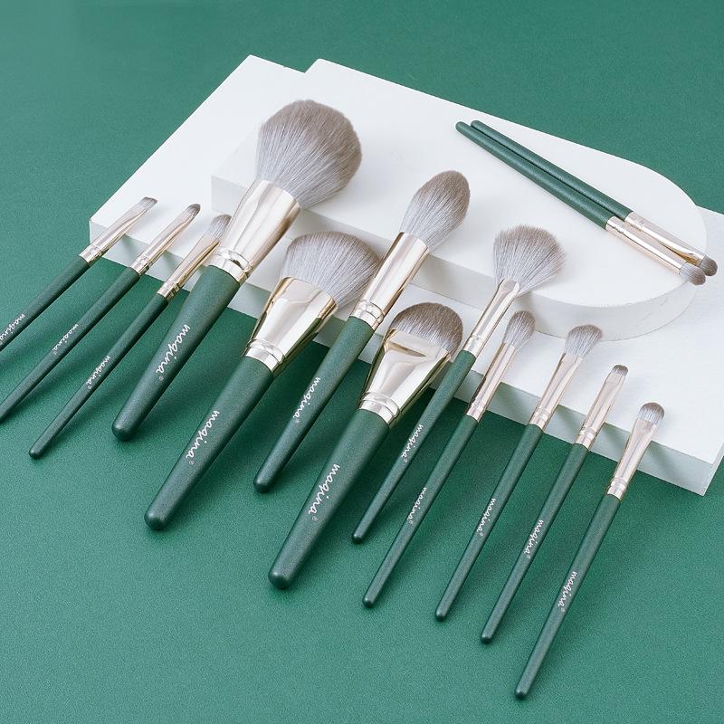 Grünes Wolken 14-teiliges Make-up Pinselset: Lidschatten-, Puder-, Foundation-, Rouge- und Nasenschatten-Werkzeuge