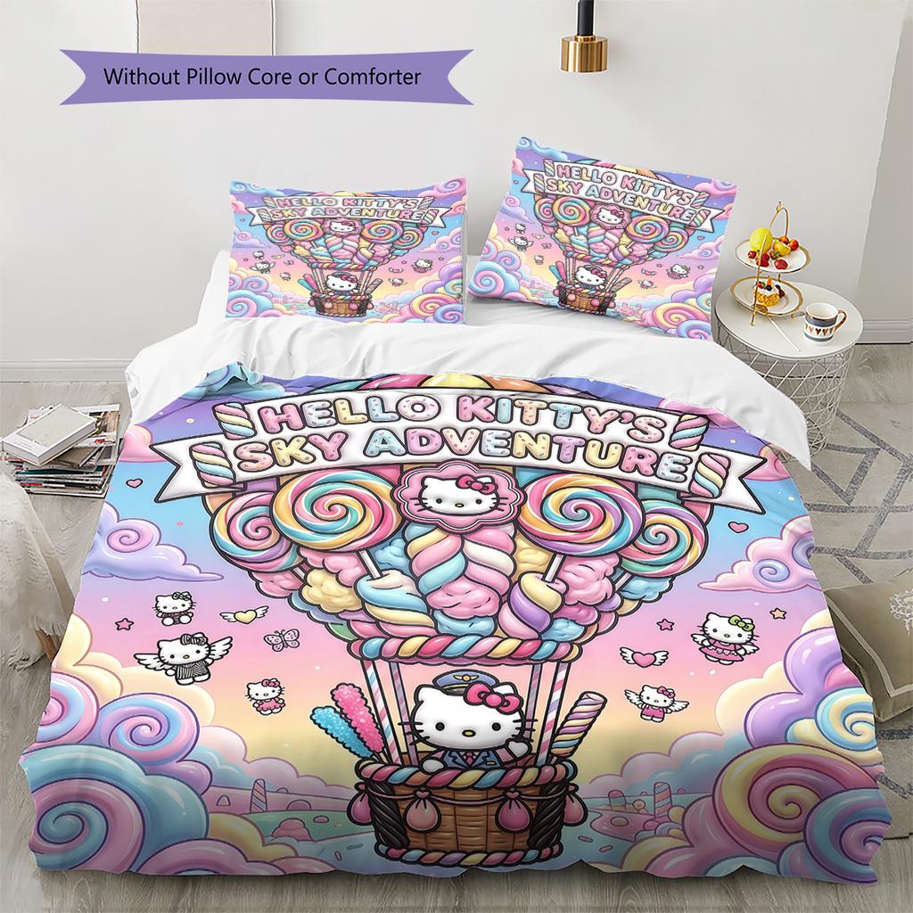 Hello Kitty Cute Pattern Bedding,Quilt Set Quilt Cover Pillowcase Home Birthday Gift(1 * Duvet Cover + 2 * Pillowcase, Without Core)