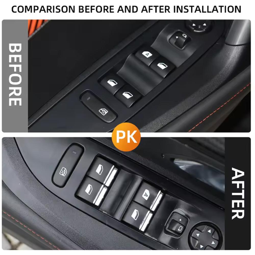 Car Window Lift Switch Button Sticker Sequin For Peugeot 208 301 508 607 2008 3008 4008 for Citroen C4 C5 Accessories