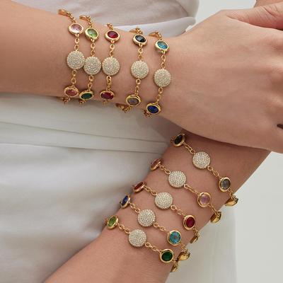 18K Gold Plated Stainless Steel Jewelry Set: Full Diamond Zirconia Bracelet & Earrings with Glass Stones, Fade-Resistant