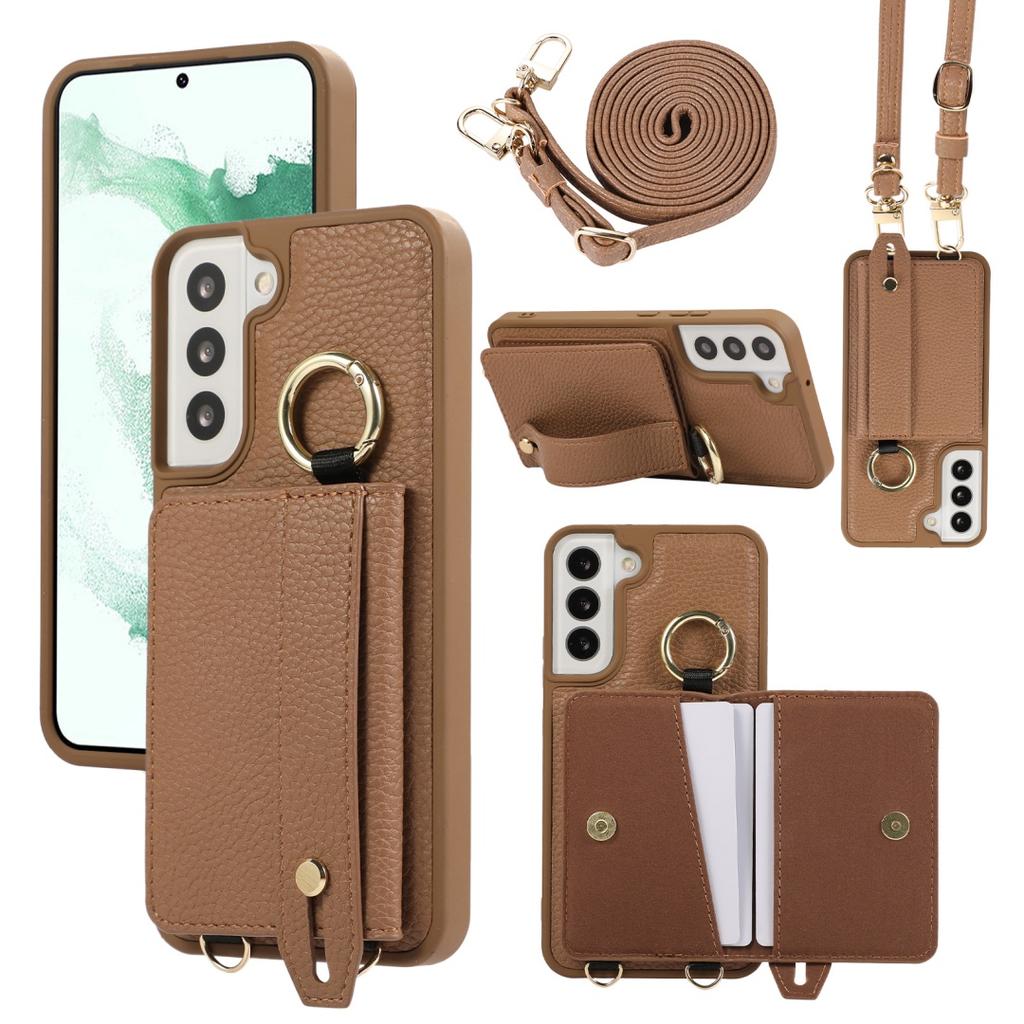 For Samsung Galaxy S22 & S22 Plus Case PU Leather Wallet Bag Grip Strap Holder Shoulder Long Crossbody Lanyard Ring Clasp Cove