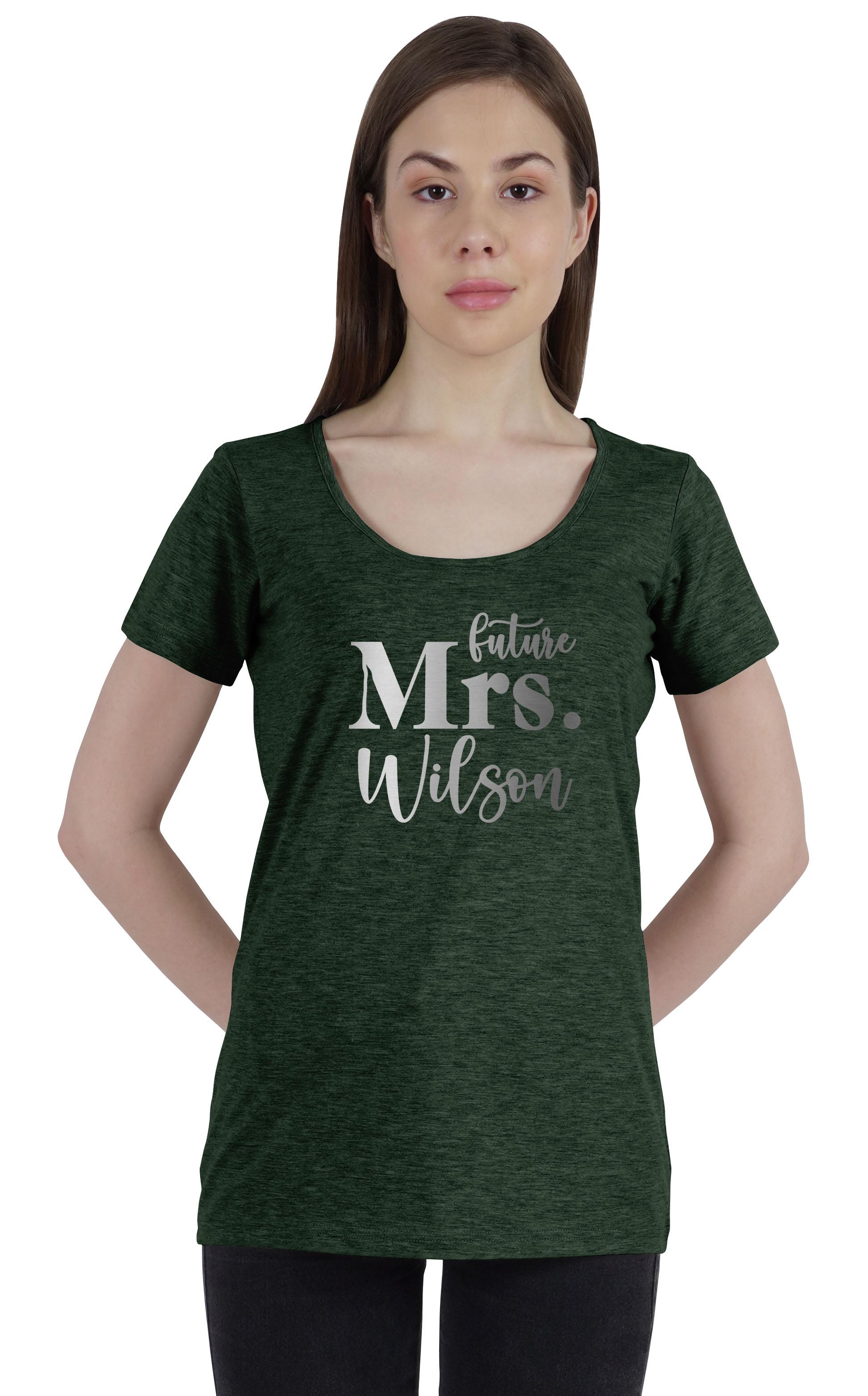 

Inkdotpot Personalized Womens Tshirt Top Future Mrs Wedding Announcement XS зелений