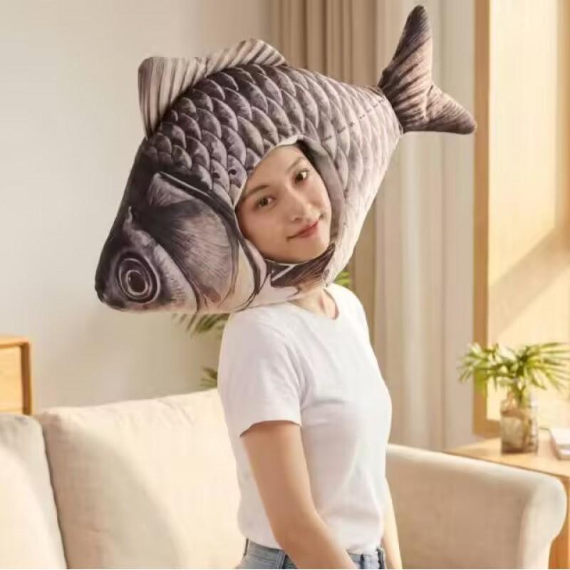 Funny Fish Head Plush Hat Cute Party Costume Prop Teens Halloween Cosplay