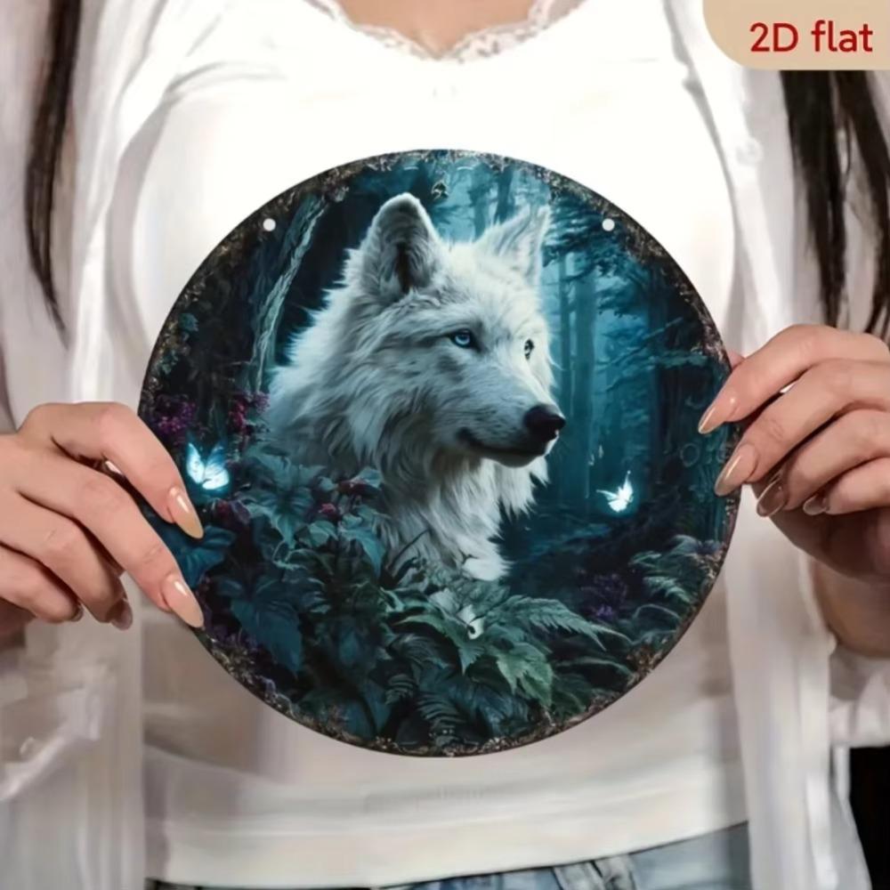 Металлическая настенная art Гравировка волка Синие глаза Лес Бабочка Домашний декор Табличка 40x30cm