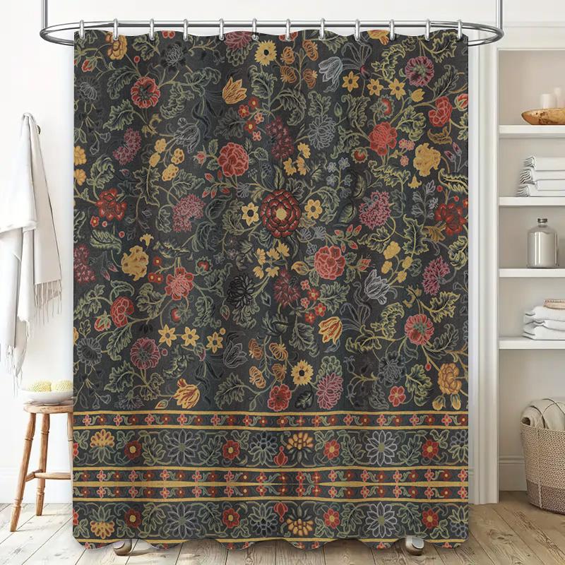 Vintage Style Floral Print Shower Curtain Waterproof Bathroom Decor In Multiple Colors and Sizes for Home Decoration