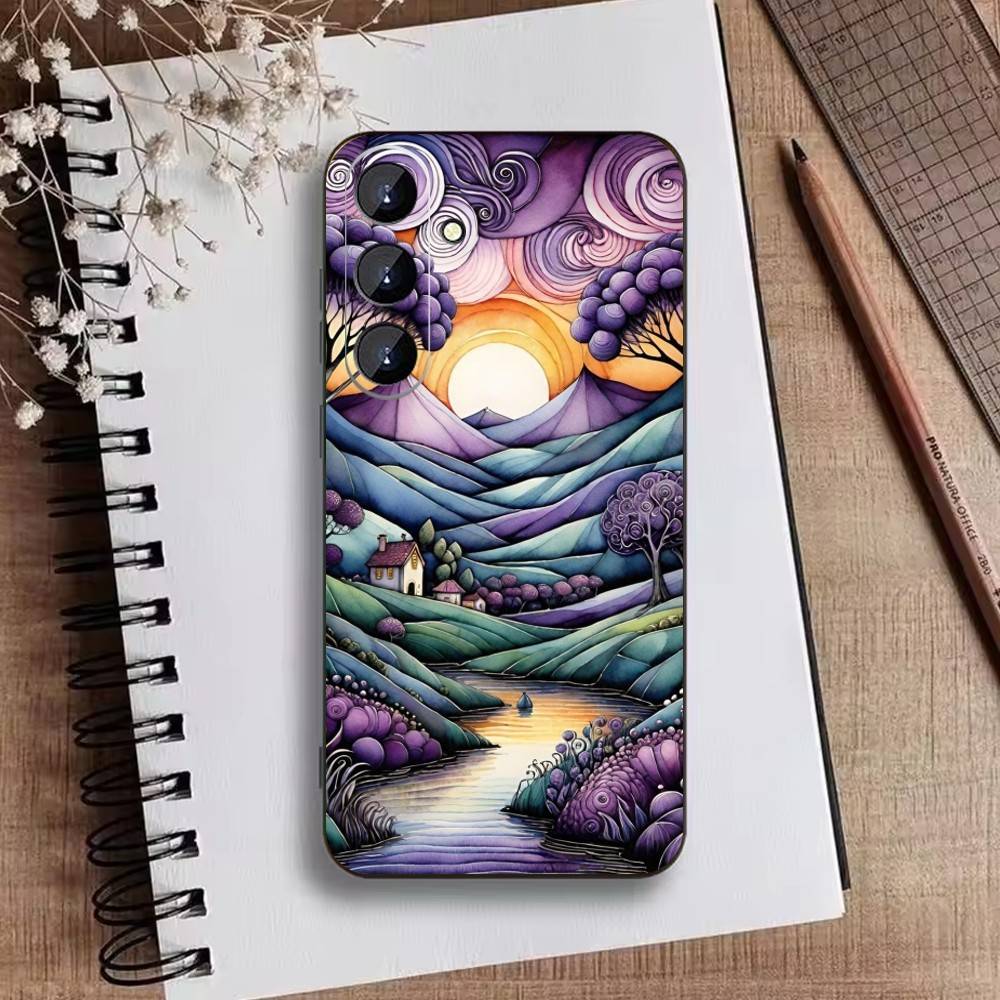 Whimsical landscape Starry Night Phone Case For Samsung Galaxy A73,A72,A71,A70,A52,A51 Others Soft Black Cover