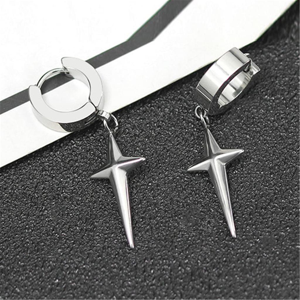 Punk Edelstahl Kreuz Stern Hängende Ohrringe Kpop Geometrie Huggie Creolen für Männer Frauen Statement Schmuck