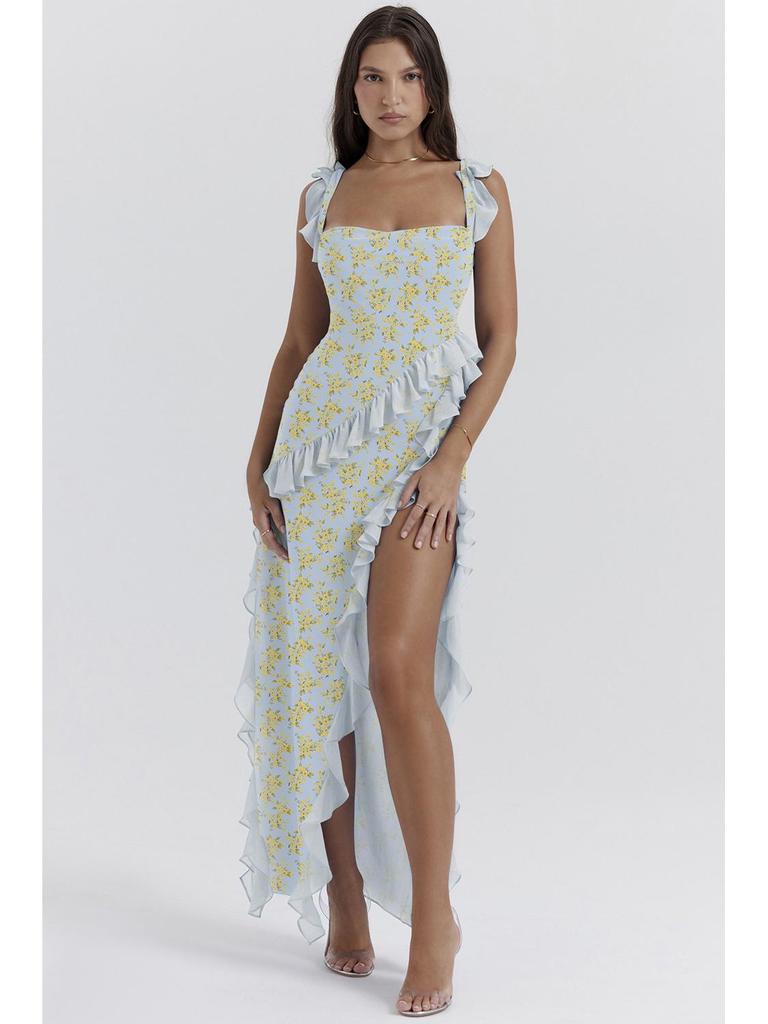 2024 Französisches Rüschenkleid mit Schlitz für den Sommer für Damen