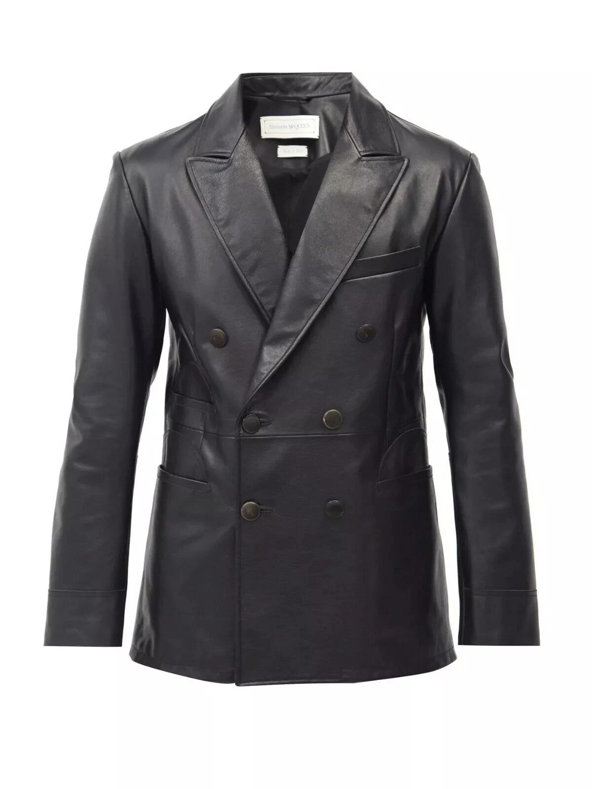 

Вечеринка Формальная Стильная Одежда Черный Кожаный Блейзер Мужской Куртка из Чистой Овчины Ручной Работы 3XL чёрный