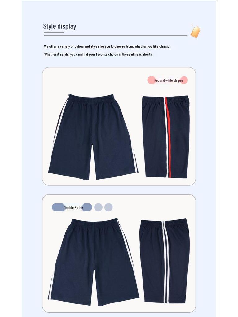 Summer School Uniform Shorts: Navy Blue Cotton Pants with One Stripe for Middle School and Two Stripes for Primary Students