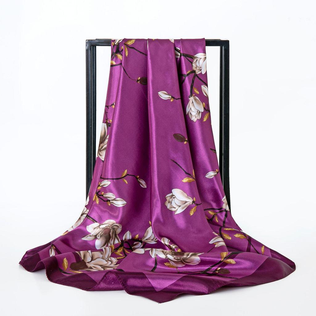 Eleganter Satin-Seidendruck-Schal für Damen - Vielseitiges Frühlings-/Herbst-Nacken- und Kopfaccessoire mit Sonnenschutz