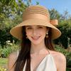 (One Size, Khaki) Women's Summer Straw Hat Wide Brim Beach Cap Outdoor Hollow Sun Hat with Bowknot