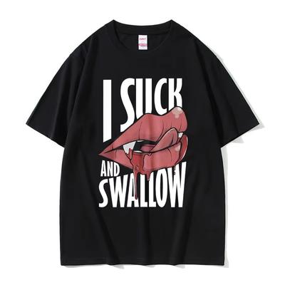 Tričko I Suck and Swallow Vintage Vampírský Grafický Potisk Trička Pánská Dámská Ležérní Harajuku Tričko Zábavné Halloweenské Krátký Rukáv