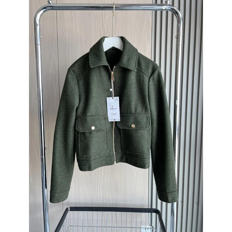 Women's Soft Zip-up Jacket Autumn/Winter Collection Lapel Solid Color Pocket Trim and Long Sleeve Short Jacket