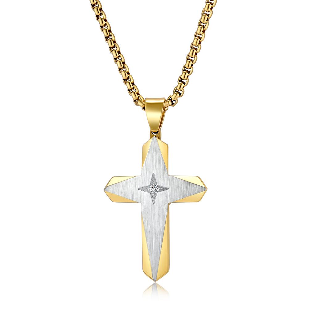 Cross Four-pointed Star Pendant Men's Stainless Steel Box Chain Necklace Hip-hop Jewelry