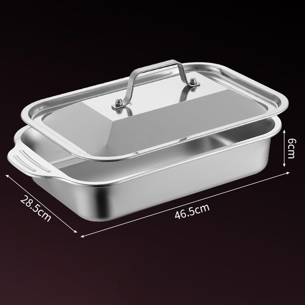 Stainless Steel Baking Pan with Lid Rectangular Household Baking Pan Deepening Tray 18x11 Inch